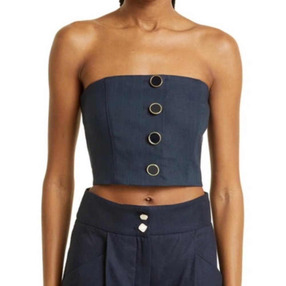 Veronica Beard Ziene Strapless Button Top in Navy *NWT*